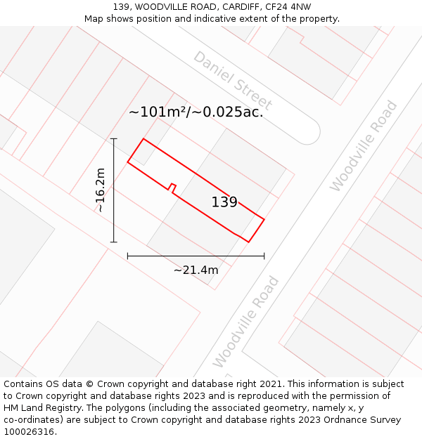 139, WOODVILLE ROAD, CARDIFF, CF24 4NW: Plot and title map