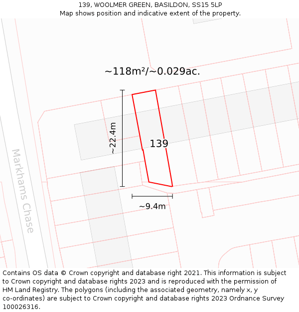 139, WOOLMER GREEN, BASILDON, SS15 5LP: Plot and title map