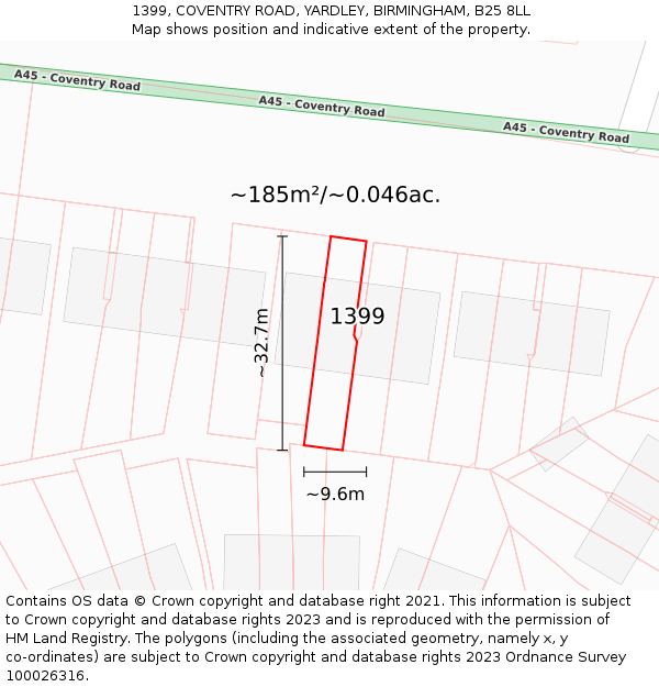 1399, COVENTRY ROAD, YARDLEY, BIRMINGHAM, B25 8LL: Plot and title map