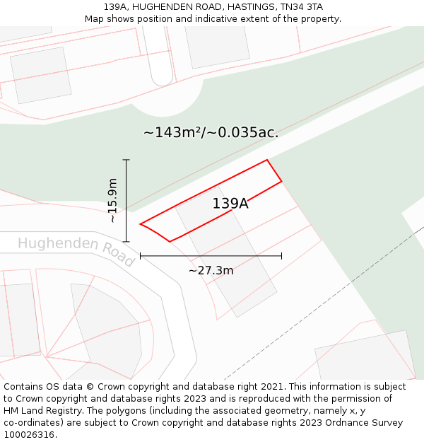 139A, HUGHENDEN ROAD, HASTINGS, TN34 3TA: Plot and title map