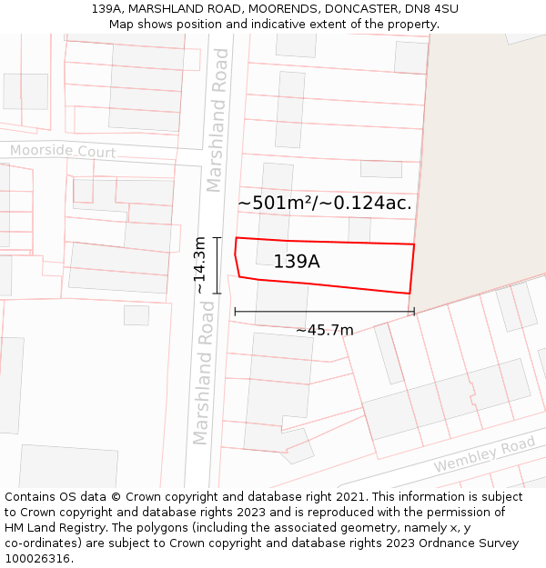 139A, MARSHLAND ROAD, MOORENDS, DONCASTER, DN8 4SU: Plot and title map