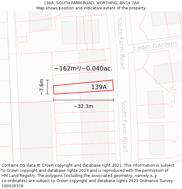 139A, SOUTH FARM ROAD, WORTHING, BN14 7AX: Plot and title map