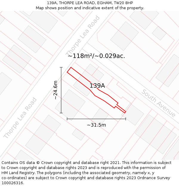 139A, THORPE LEA ROAD, EGHAM, TW20 8HP: Plot and title map