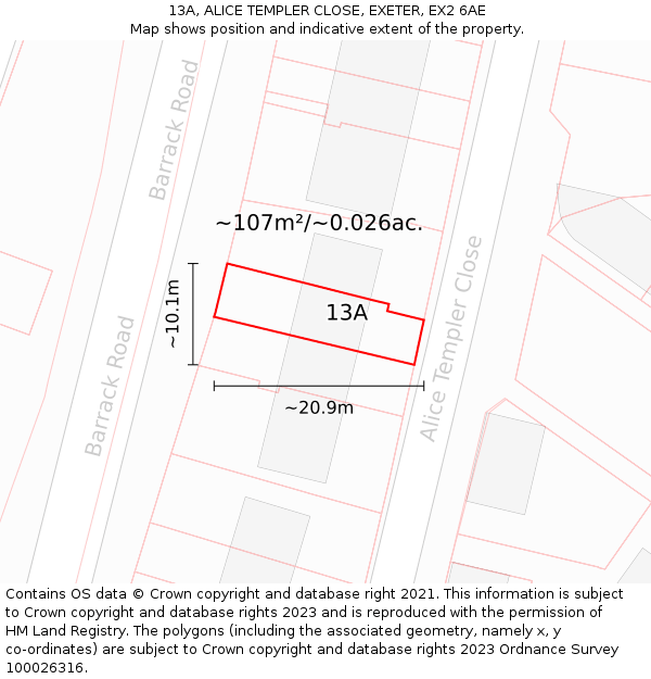 13A, ALICE TEMPLER CLOSE, EXETER, EX2 6AE: Plot and title map