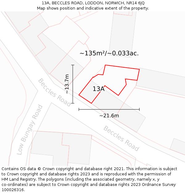 13A, BECCLES ROAD, LODDON, NORWICH, NR14 6JQ: Plot and title map