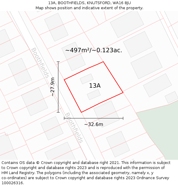 13A, BOOTHFIELDS, KNUTSFORD, WA16 8JU: Plot and title map