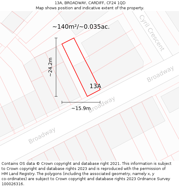 13A, BROADWAY, CARDIFF, CF24 1QD: Plot and title map
