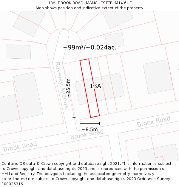 13A, BROOK ROAD, MANCHESTER, M14 6UE: Plot and title map