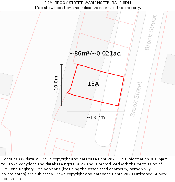 13A, BROOK STREET, WARMINSTER, BA12 8DN: Plot and title map