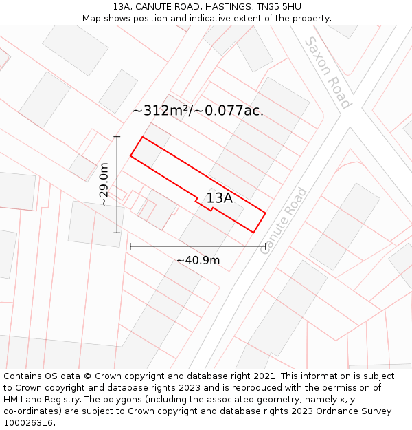 13A, CANUTE ROAD, HASTINGS, TN35 5HU: Plot and title map