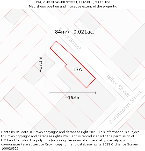 13A, CHRISTOPHER STREET, LLANELLI, SA15 1DF: Plot and title map