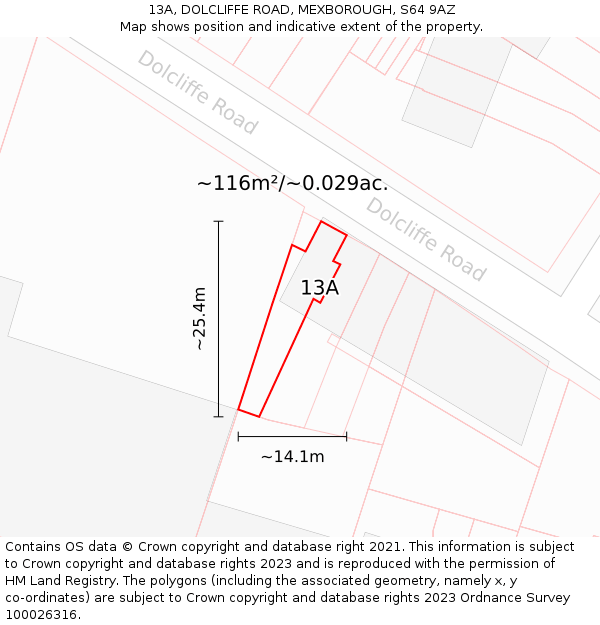 13A, DOLCLIFFE ROAD, MEXBOROUGH, S64 9AZ: Plot and title map
