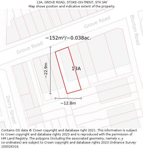 13A, GROVE ROAD, STOKE-ON-TRENT, ST4 3AY: Plot and title map