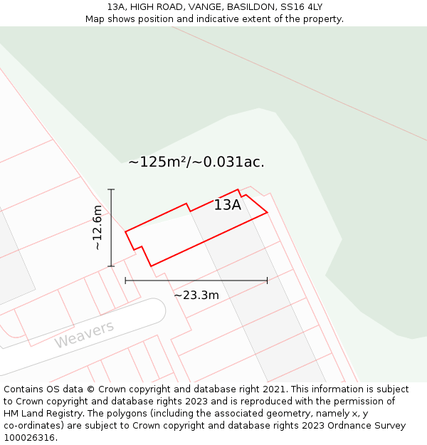 13A, HIGH ROAD, VANGE, BASILDON, SS16 4LY: Plot and title map