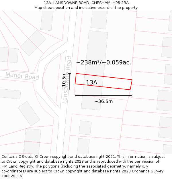 13A, LANSDOWNE ROAD, CHESHAM, HP5 2BA: Plot and title map