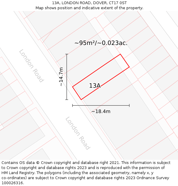 13A, LONDON ROAD, DOVER, CT17 0ST: Plot and title map