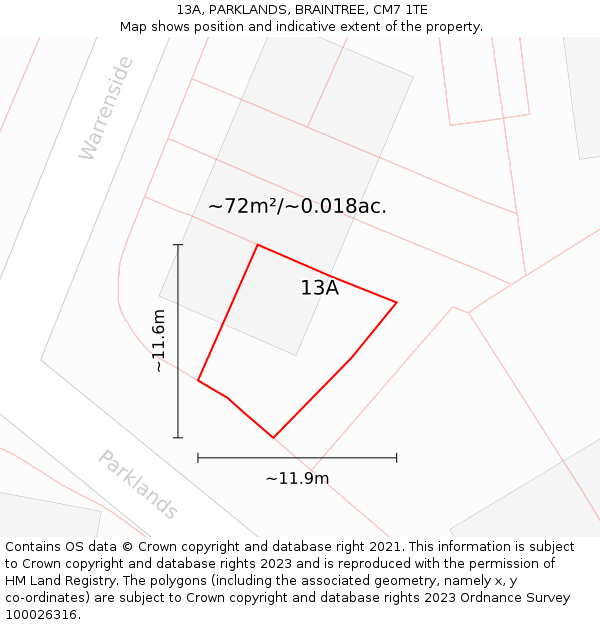 13A, PARKLANDS, BRAINTREE, CM7 1TE: Plot and title map