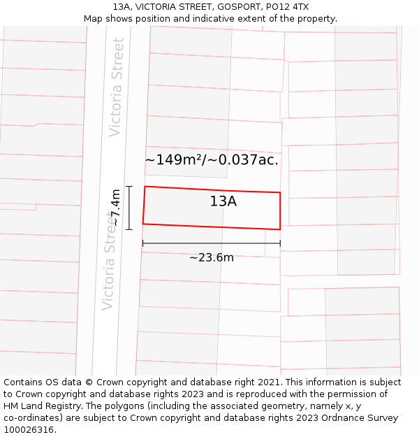 13A, VICTORIA STREET, GOSPORT, PO12 4TX: Plot and title map
