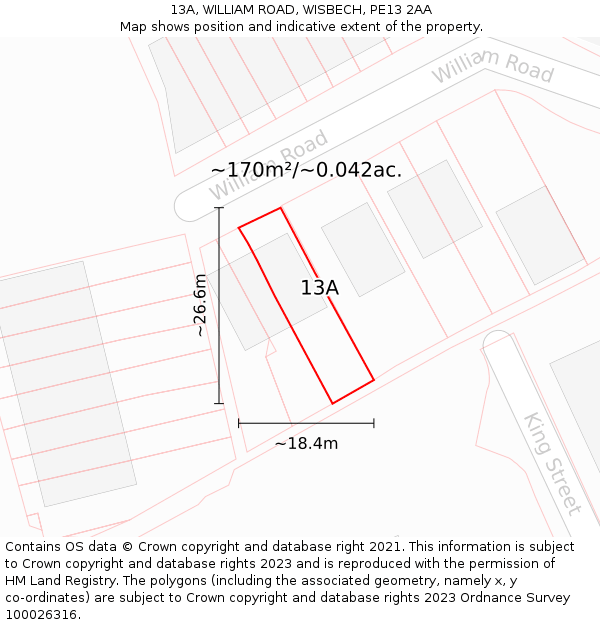 13A, WILLIAM ROAD, WISBECH, PE13 2AA: Plot and title map