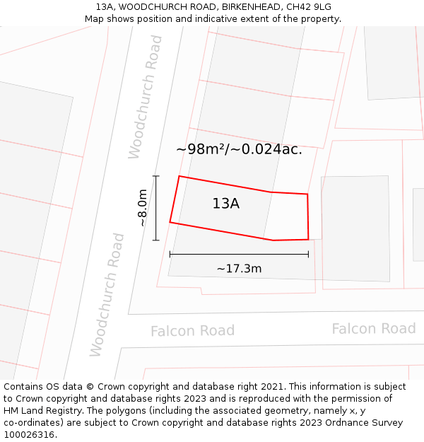 13A, WOODCHURCH ROAD, BIRKENHEAD, CH42 9LG: Plot and title map