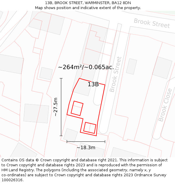 13B, BROOK STREET, WARMINSTER, BA12 8DN: Plot and title map