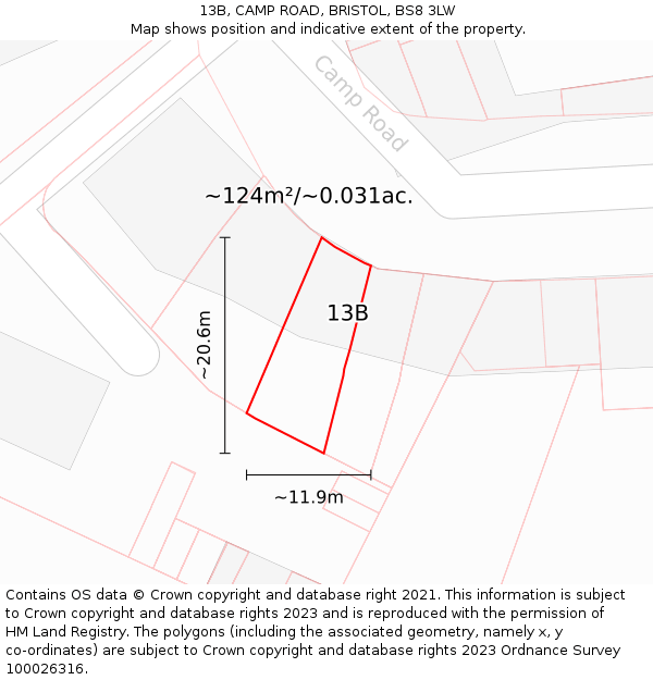 13B, CAMP ROAD, BRISTOL, BS8 3LW: Plot and title map