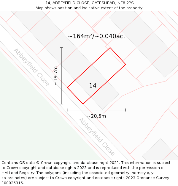 14, ABBEYFIELD CLOSE, GATESHEAD, NE8 2PS: Plot and title map
