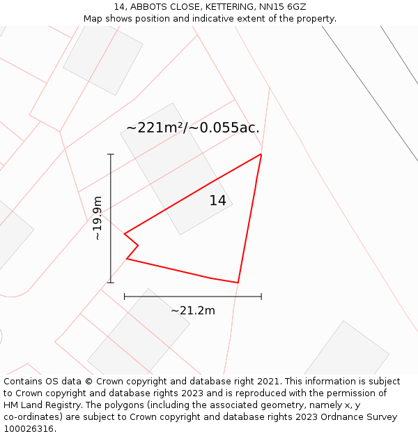 14, ABBOTS CLOSE, KETTERING, NN15 6GZ: Plot and title map