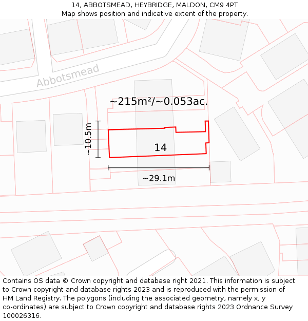 14, ABBOTSMEAD, HEYBRIDGE, MALDON, CM9 4PT: Plot and title map