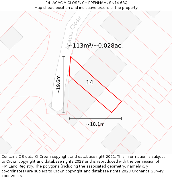 14, ACACIA CLOSE, CHIPPENHAM, SN14 6RQ: Plot and title map