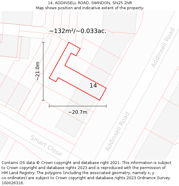 14, ADDINSELL ROAD, SWINDON, SN25 2NR: Plot and title map
