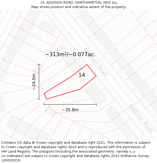 14, ADDISON ROAD, NORTHAMPTON, NN3 2LL: Plot and title map