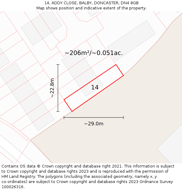 14, ADDY CLOSE, BALBY, DONCASTER, DN4 8GB: Plot and title map