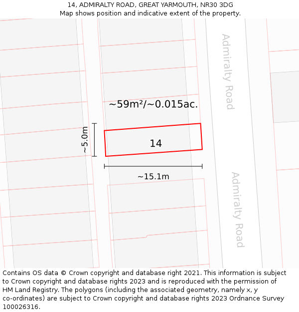 14, ADMIRALTY ROAD, GREAT YARMOUTH, NR30 3DG: Plot and title map
