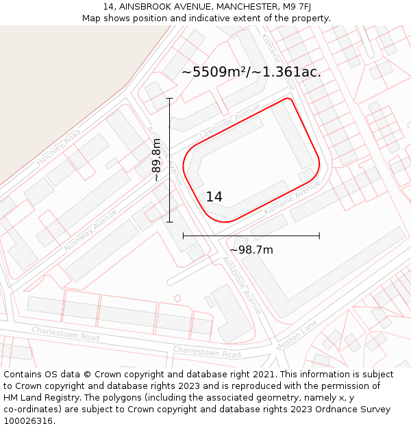 14, AINSBROOK AVENUE, MANCHESTER, M9 7FJ: Plot and title map