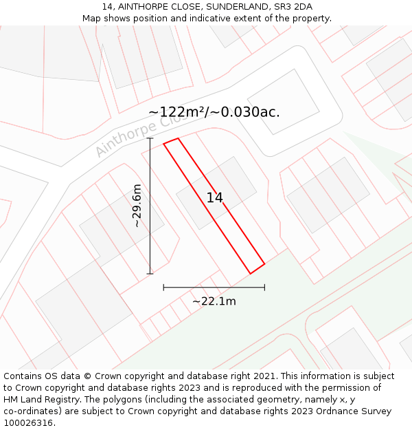 14, AINTHORPE CLOSE, SUNDERLAND, SR3 2DA: Plot and title map
