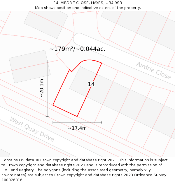 14, AIRDRIE CLOSE, HAYES, UB4 9SR: Plot and title map