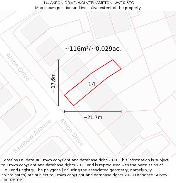 14, AKRON DRIVE, WOLVERHAMPTON, WV10 6EG: Plot and title map