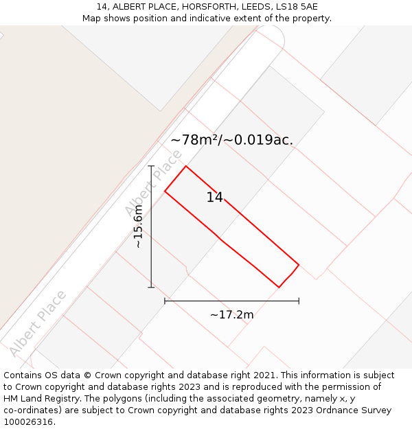 14, ALBERT PLACE, HORSFORTH, LEEDS, LS18 5AE: Plot and title map