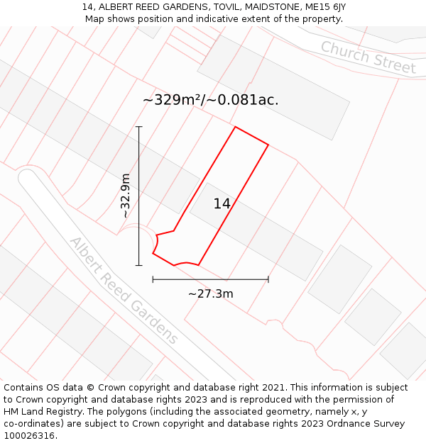 14, ALBERT REED GARDENS, TOVIL, MAIDSTONE, ME15 6JY: Plot and title map