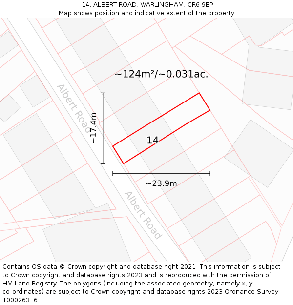 14, ALBERT ROAD, WARLINGHAM, CR6 9EP: Plot and title map