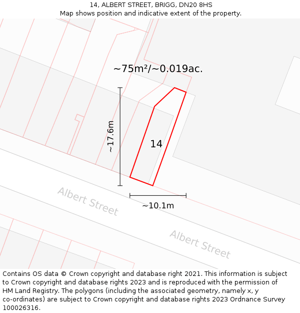 14, ALBERT STREET, BRIGG, DN20 8HS: Plot and title map