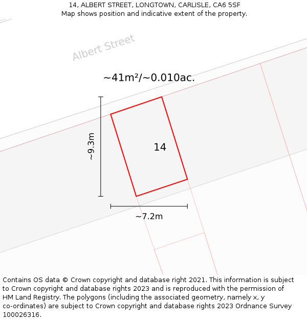 14, ALBERT STREET, LONGTOWN, CARLISLE, CA6 5SF: Plot and title map