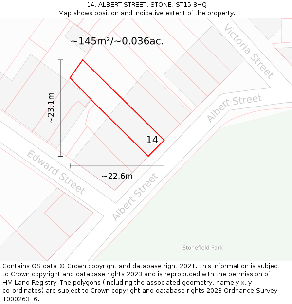 14, ALBERT STREET, STONE, ST15 8HQ: Plot and title map