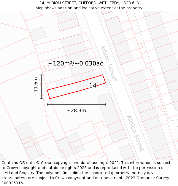 14, ALBION STREET, CLIFFORD, WETHERBY, LS23 6HY: Plot and title map