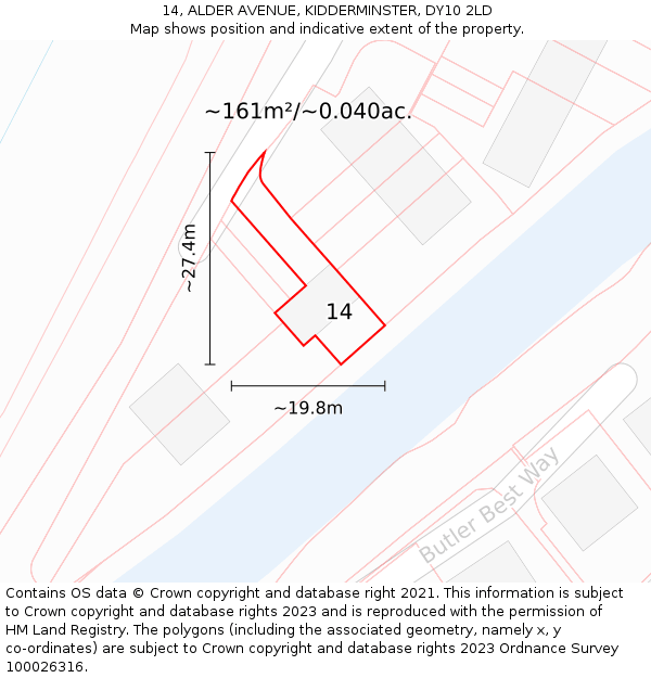 14, ALDER AVENUE, KIDDERMINSTER, DY10 2LD: Plot and title map