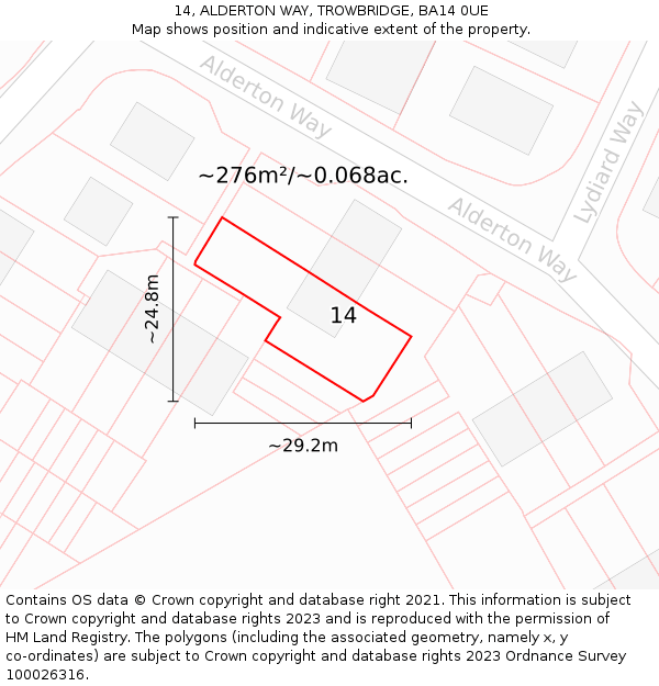 14, ALDERTON WAY, TROWBRIDGE, BA14 0UE: Plot and title map