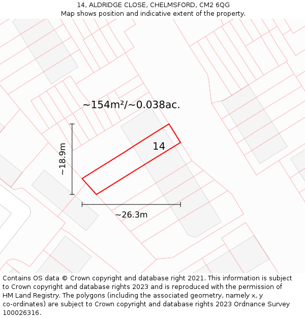 14, ALDRIDGE CLOSE, CHELMSFORD, CM2 6QG: Plot and title map