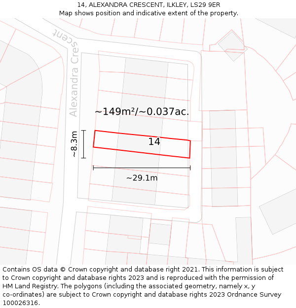 14, ALEXANDRA CRESCENT, ILKLEY, LS29 9ER: Plot and title map