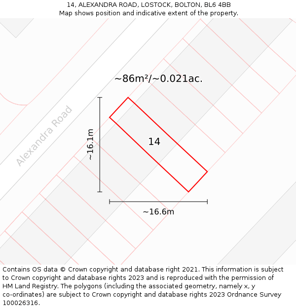 14, ALEXANDRA ROAD, LOSTOCK, BOLTON, BL6 4BB: Plot and title map
